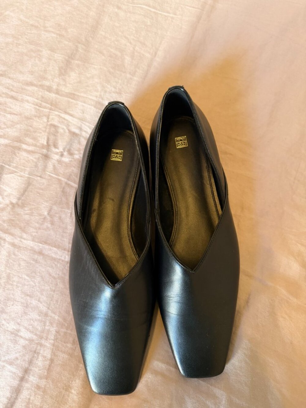 Toteme Square-Toe Leather Flats Black Size 40